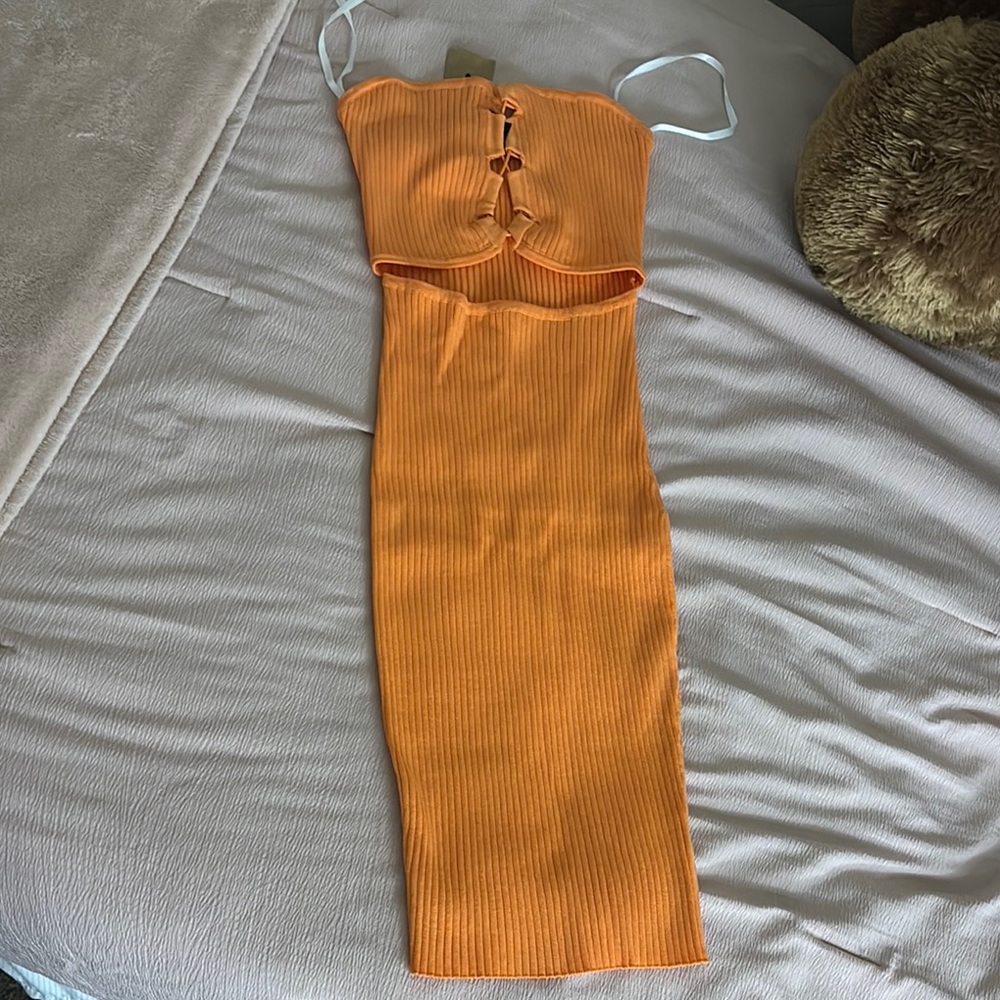Hera Collection Orange Ribbed Bodycon Dress - Picture 2 of 2